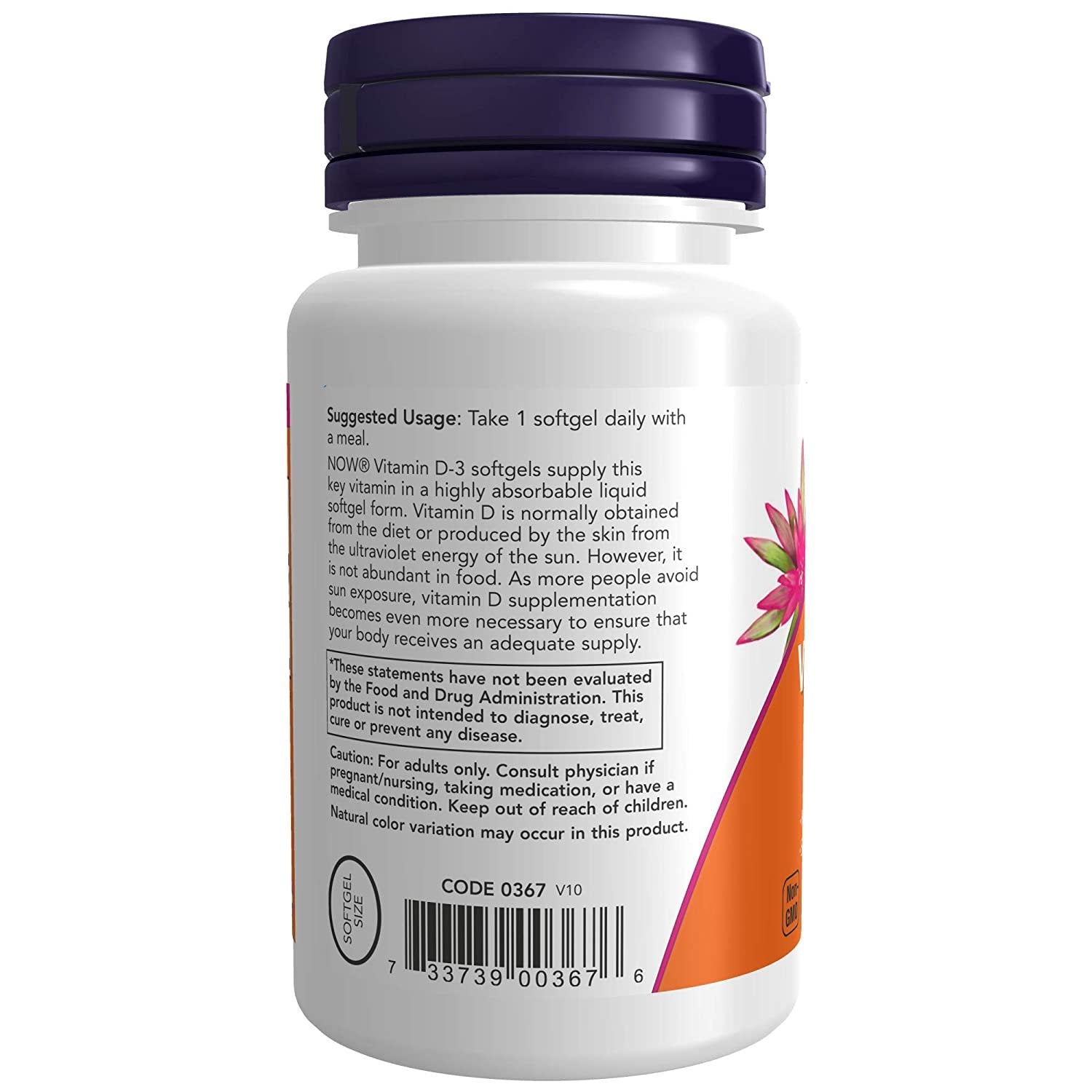 Now High potency Vitamin D-3 2000 IU 120 softgels composition price