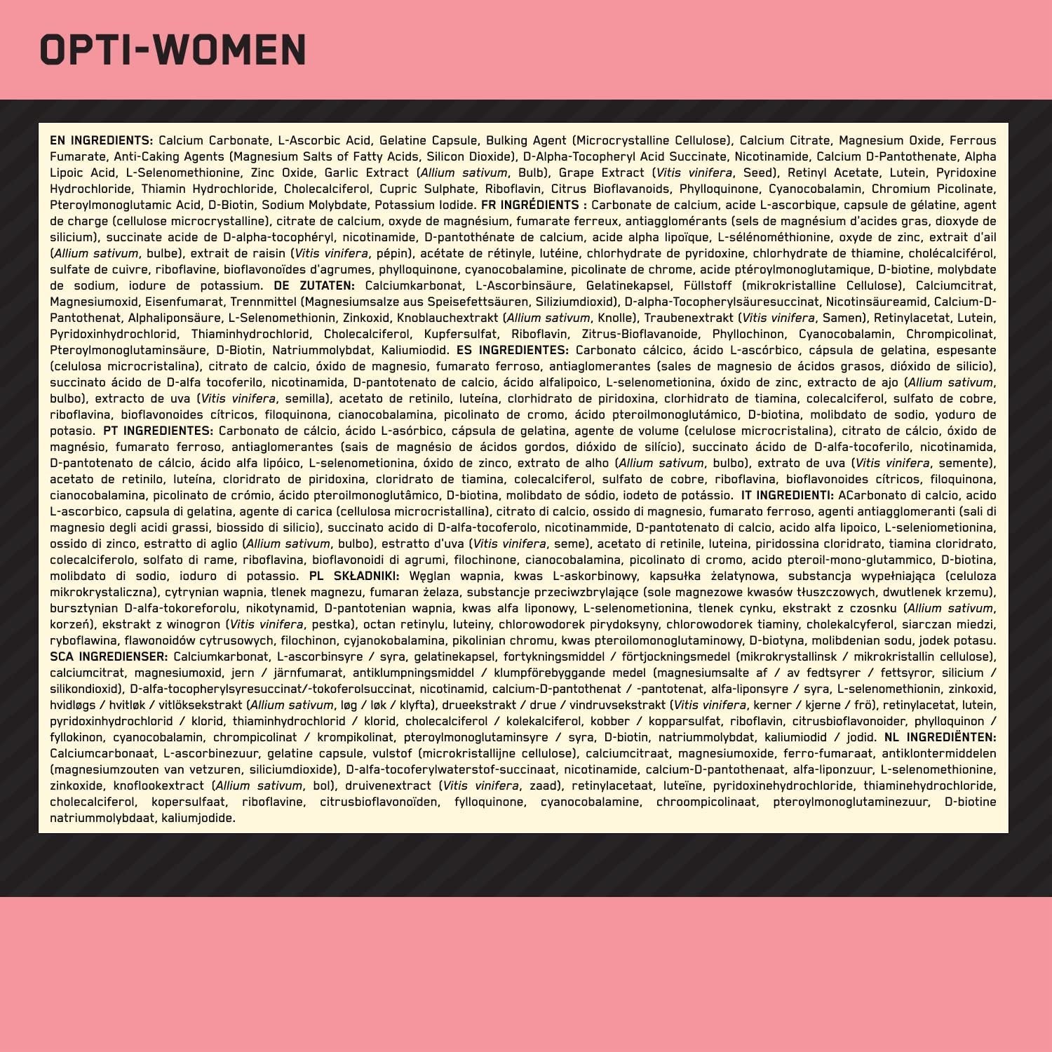 Optimum nutrition opti-Women 60 capsules price ingredients