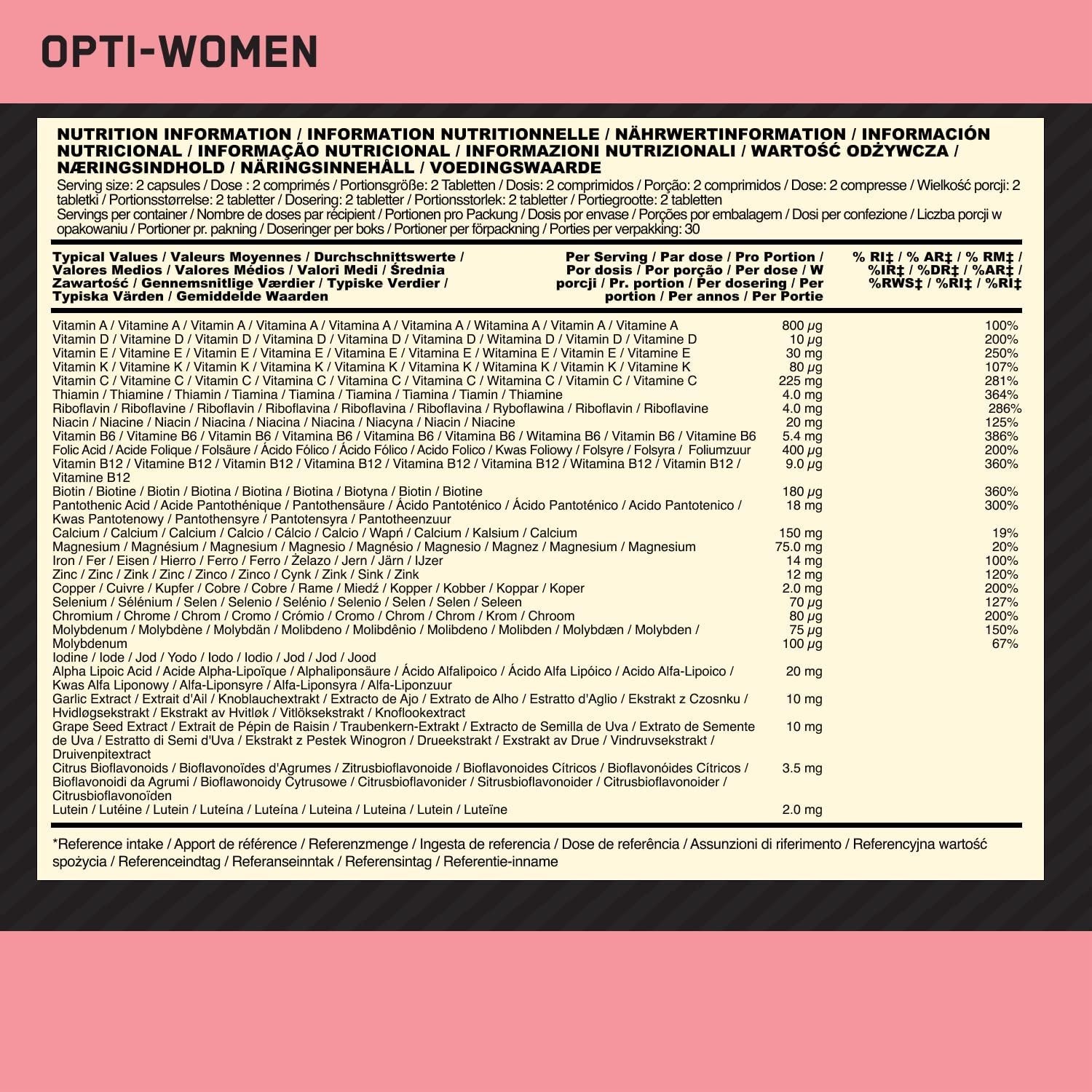 Optimum nutrition opti-Women 60 capsules price composition