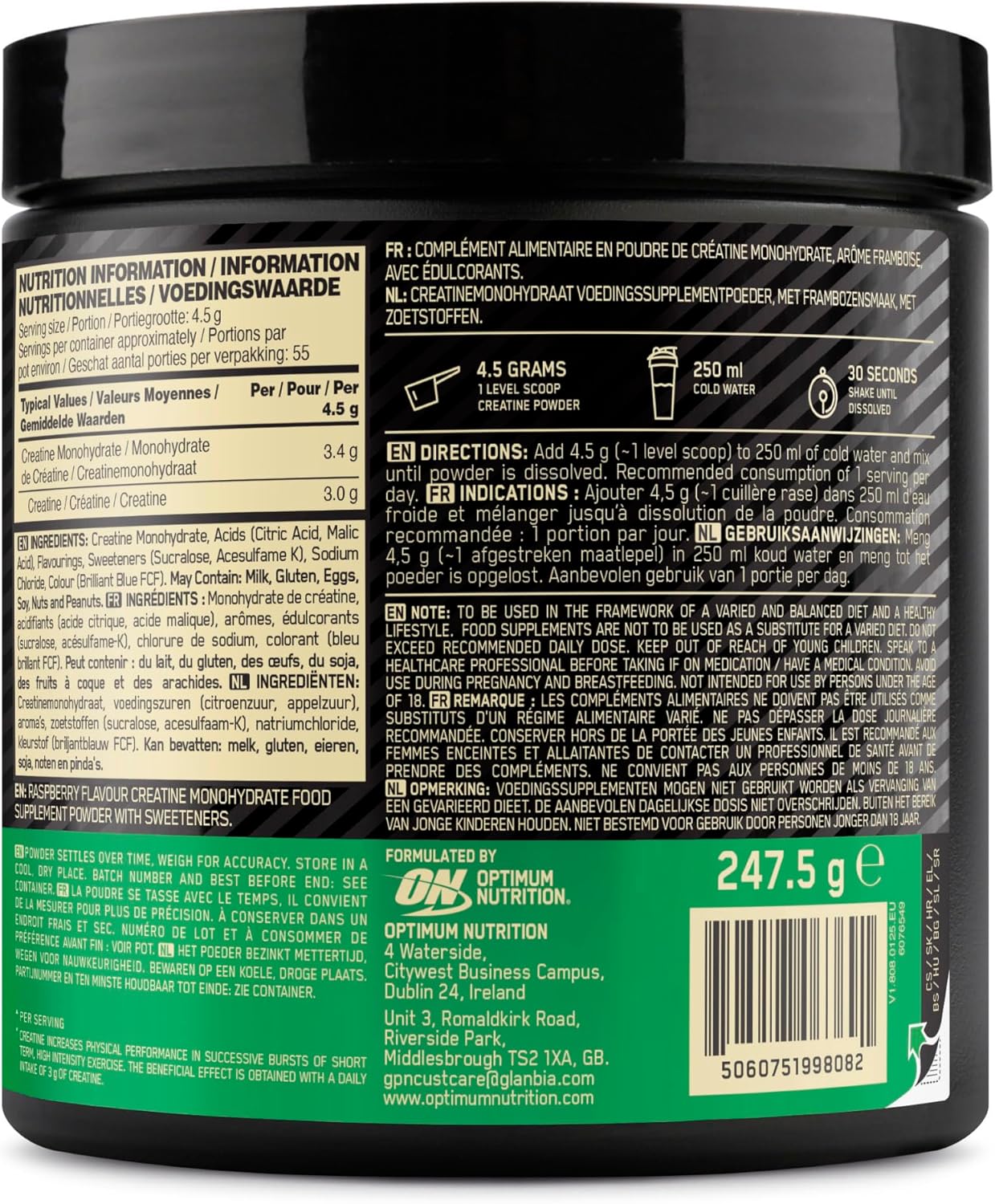 Optimum Nutrition mikronizuoti kreatino milteliai 247.5 g