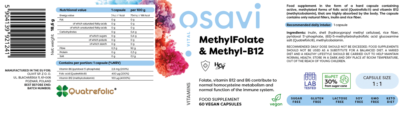 Osavi MetyloFolian Methyl-B12 60 vegan capsules label
