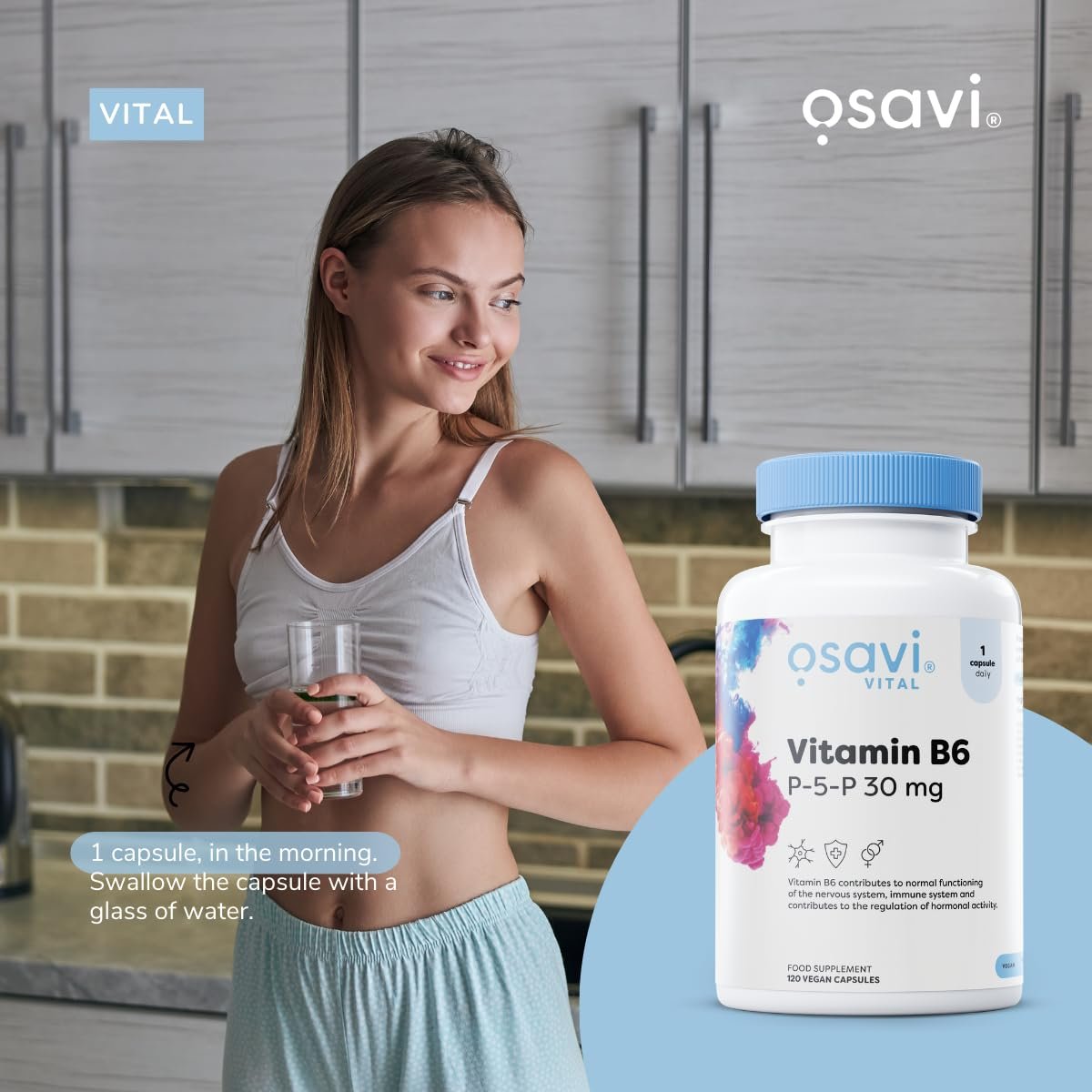 Osavi Vitamin B6, P-5-P 30 mg 120 vegan capsules baneris