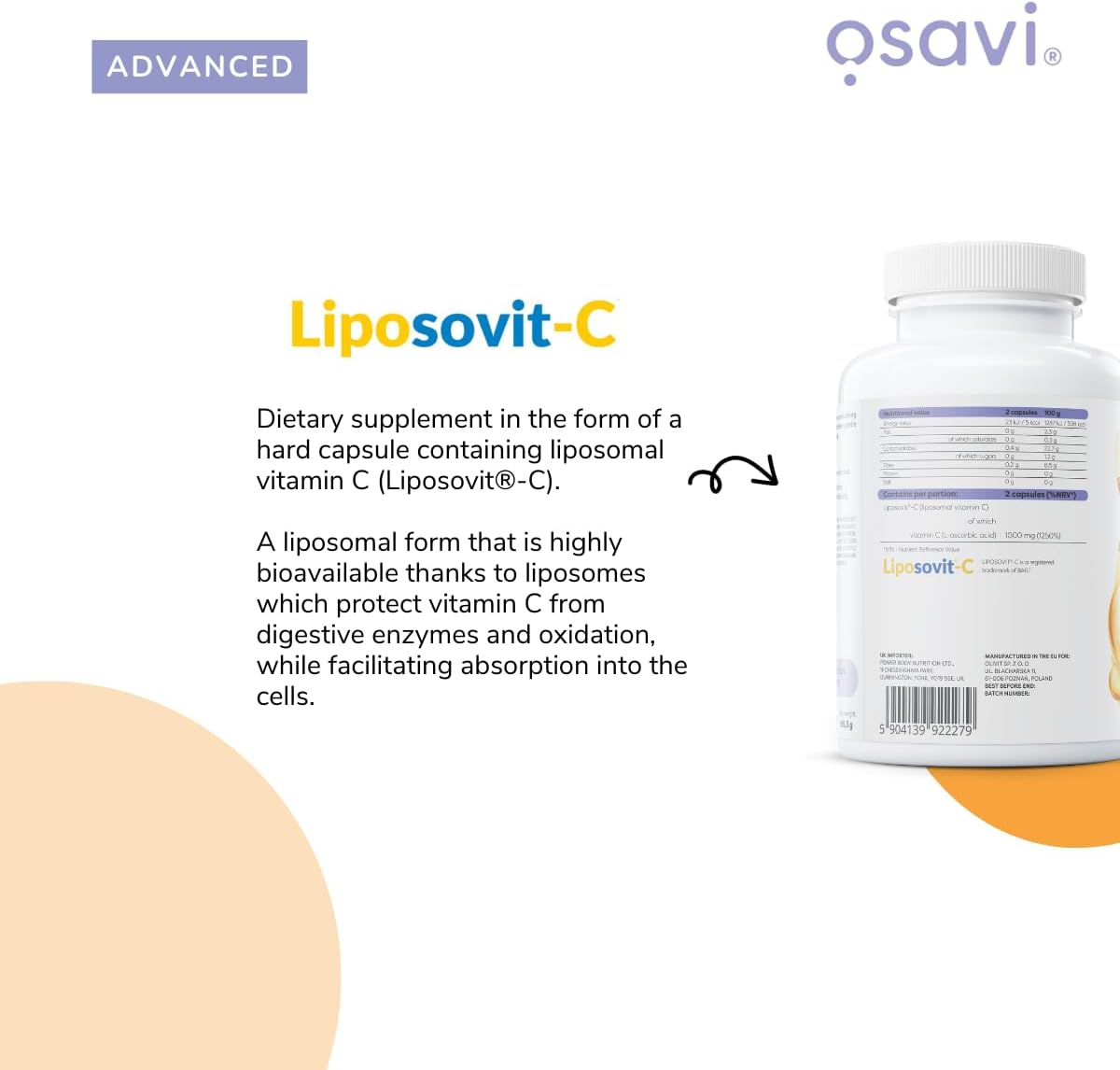 Osavi liposomalna witamina C – 1000 mg, 120 wegańskich kapsułek