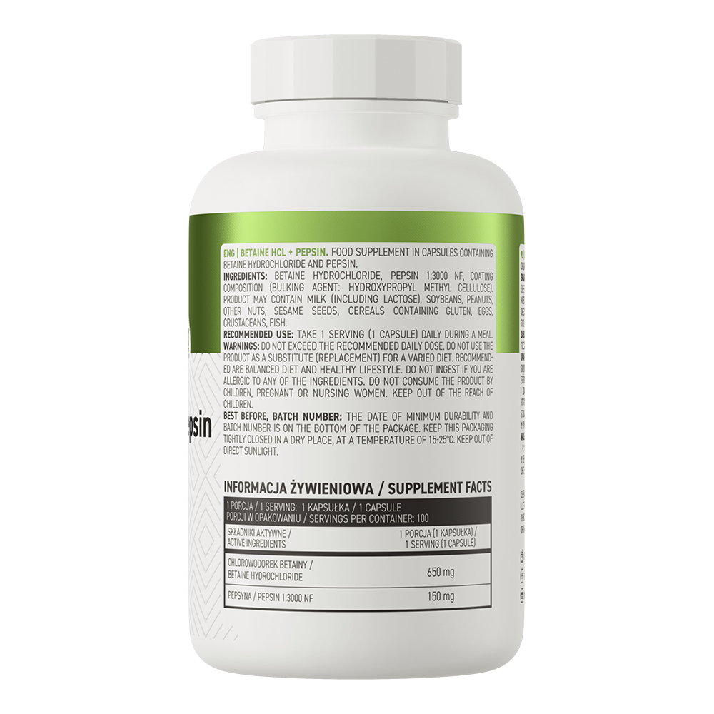 Composition of OstroVit-Betaine-HCl-Pepsin-100-capsules-price-promotion