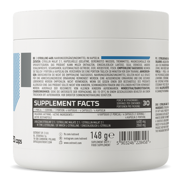 Composition of OstroVit Citrulline 4400 mg 120 caps