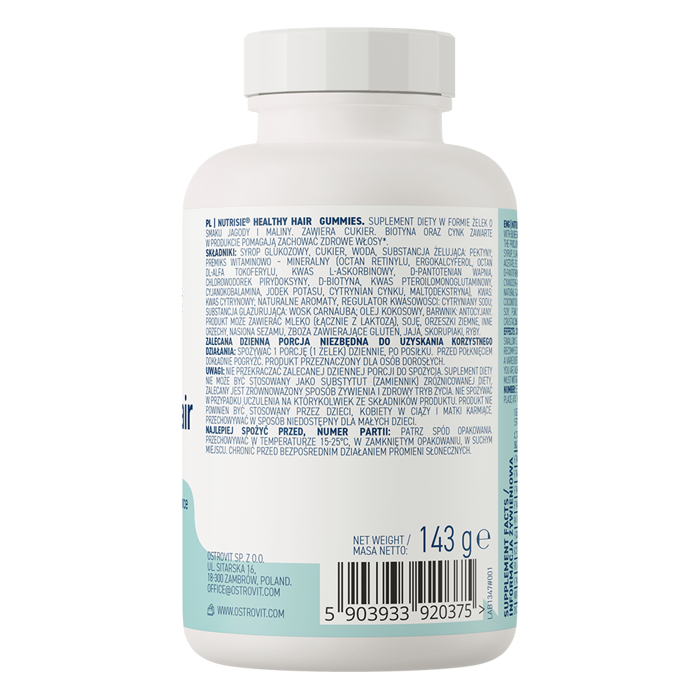 OstroVit NUTRISIE® Healthy Hair Gummies 60 pieces blueberry-raspberry composition