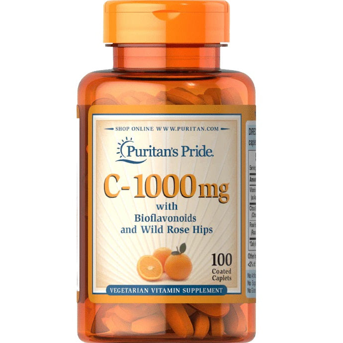 Puritan's Pride Witamina C-1000 mg Complex z bioflawonoidami i dziką różą – 100 tabletek powlekanych