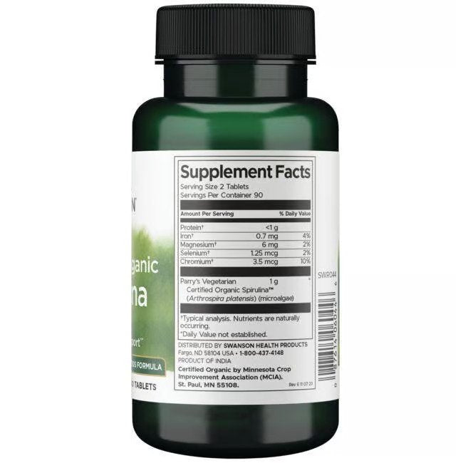 Swanson Certified Organic Spirulina - 180 tablets composition