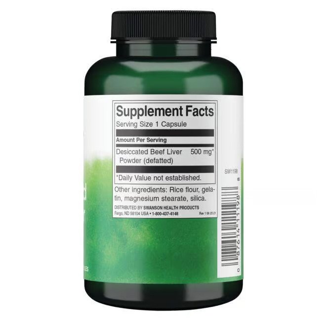 Swanson Desiccated Beef Liver 500mg - 100_ Pure Defatted - 120 caps sudetis
