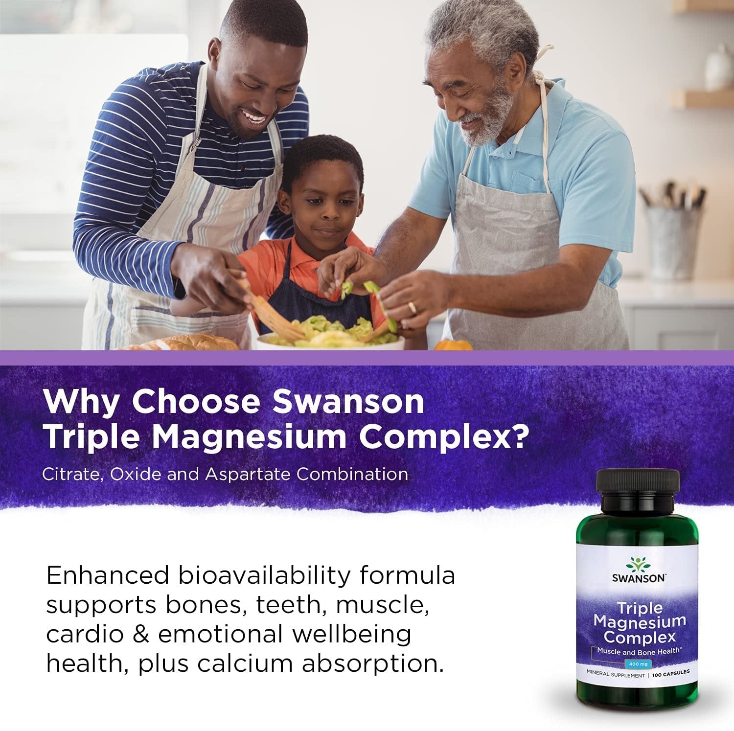 Swanson Triple Magnesium Complex 400mg 100 capsules banner