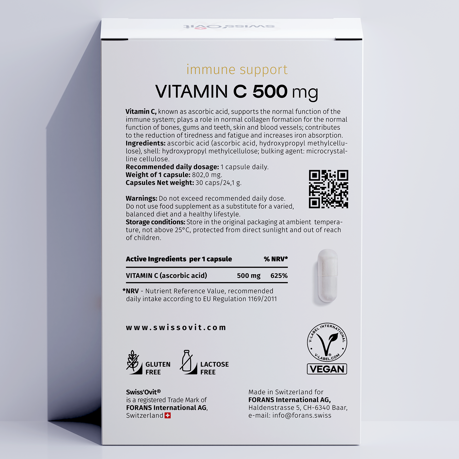Swiss'Ovit® Vitamin C 500mg 30 capsules