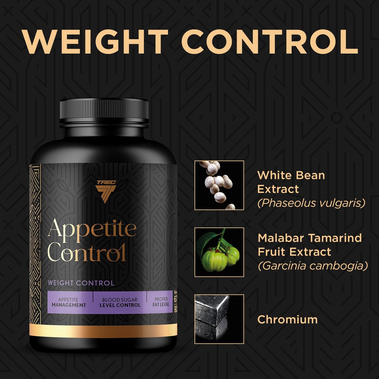 Trec Nutrition Apetito kontrolė 90 kapsulių sudedamosios dalys