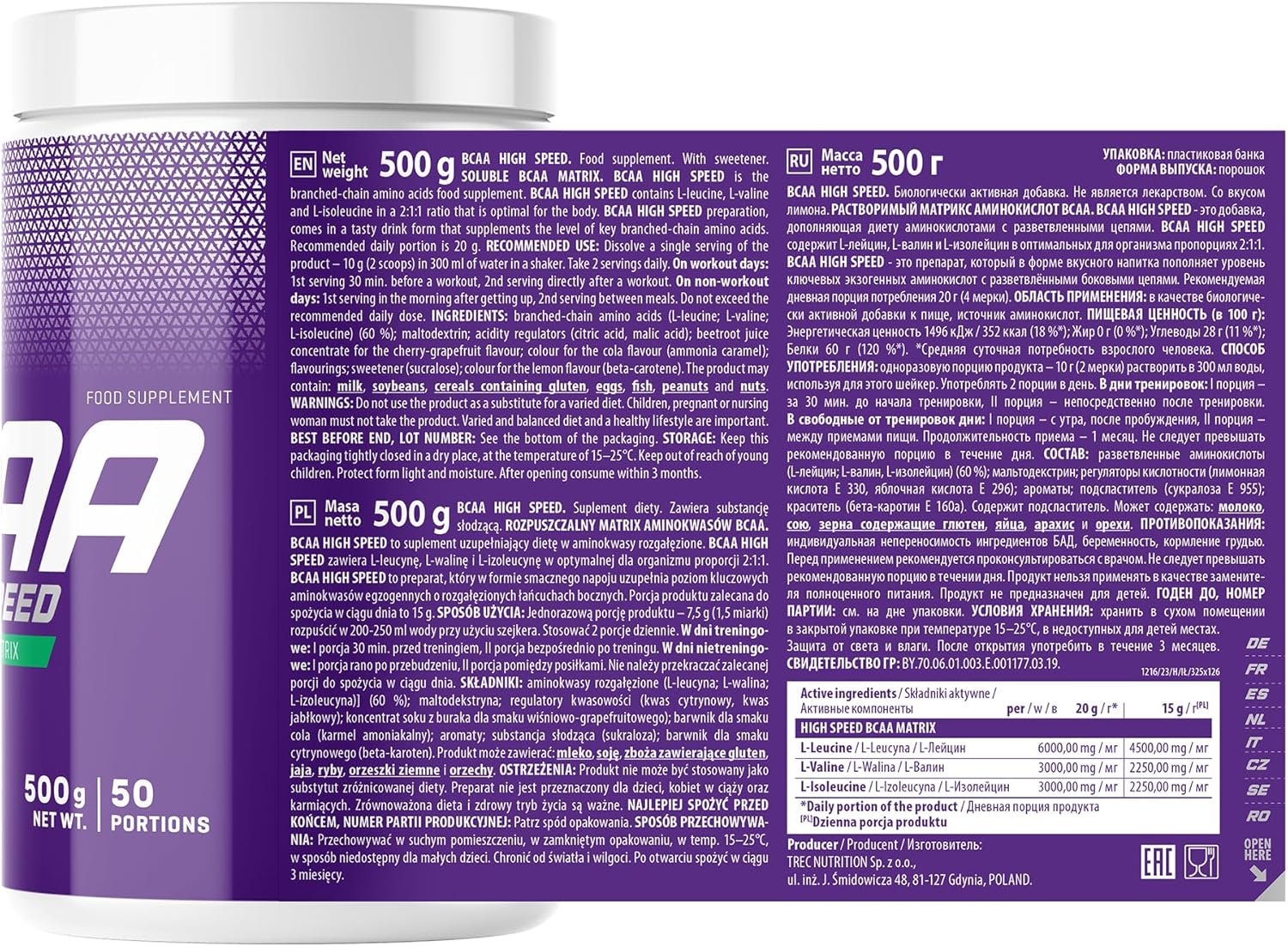 treck high speed bcaa composition