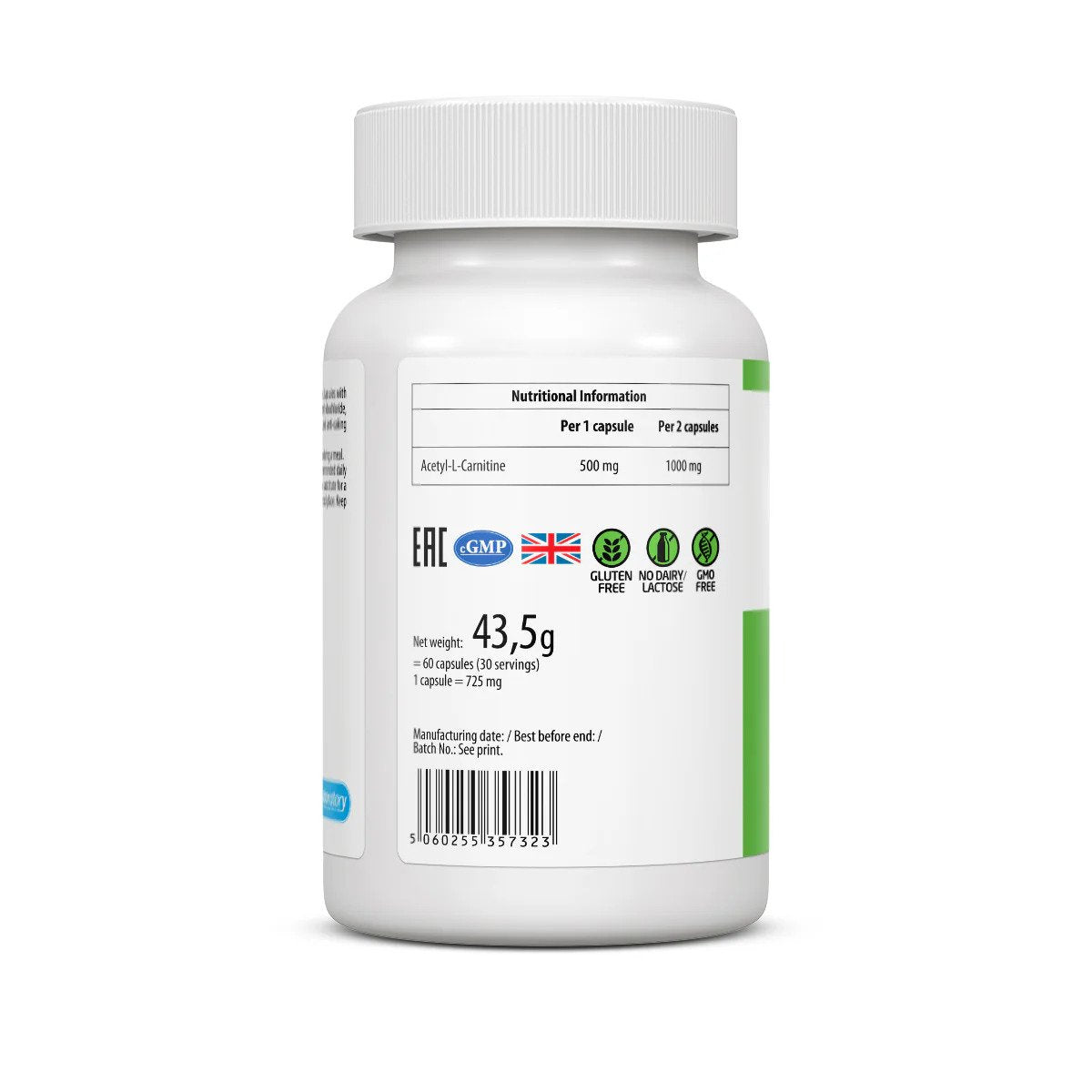 UltraVit Acetyl-L-Carnitine 60 capsules nutrition table (1)
