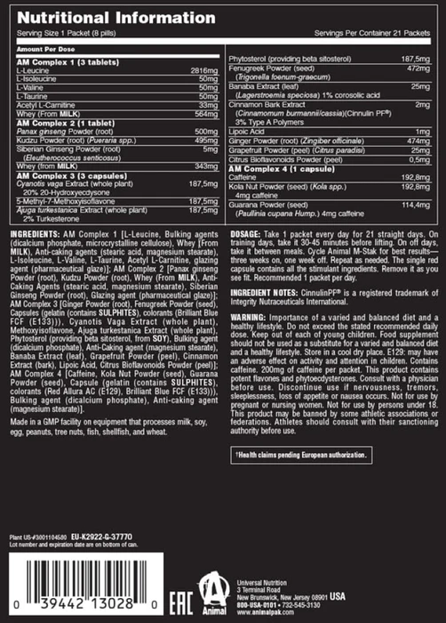 Universal Nutrition ANIMAL M-STAK, 21 pack with label