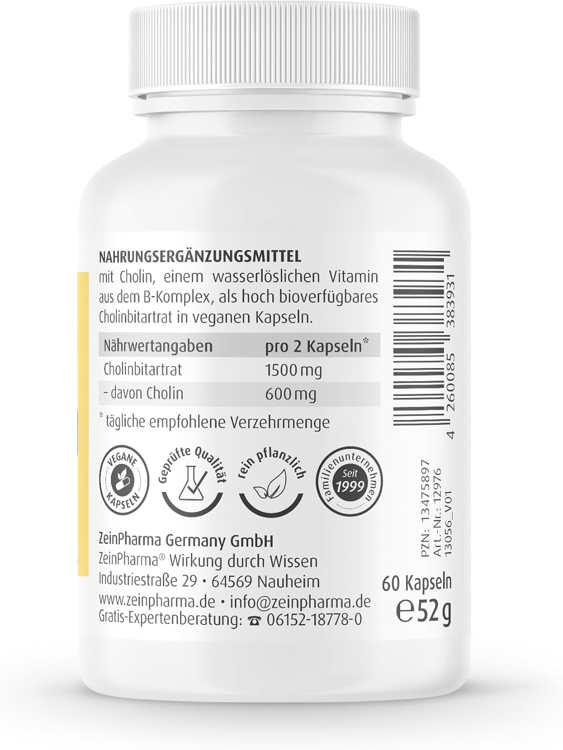 Zein Pharma Choline, 600mg - 60 caps composition