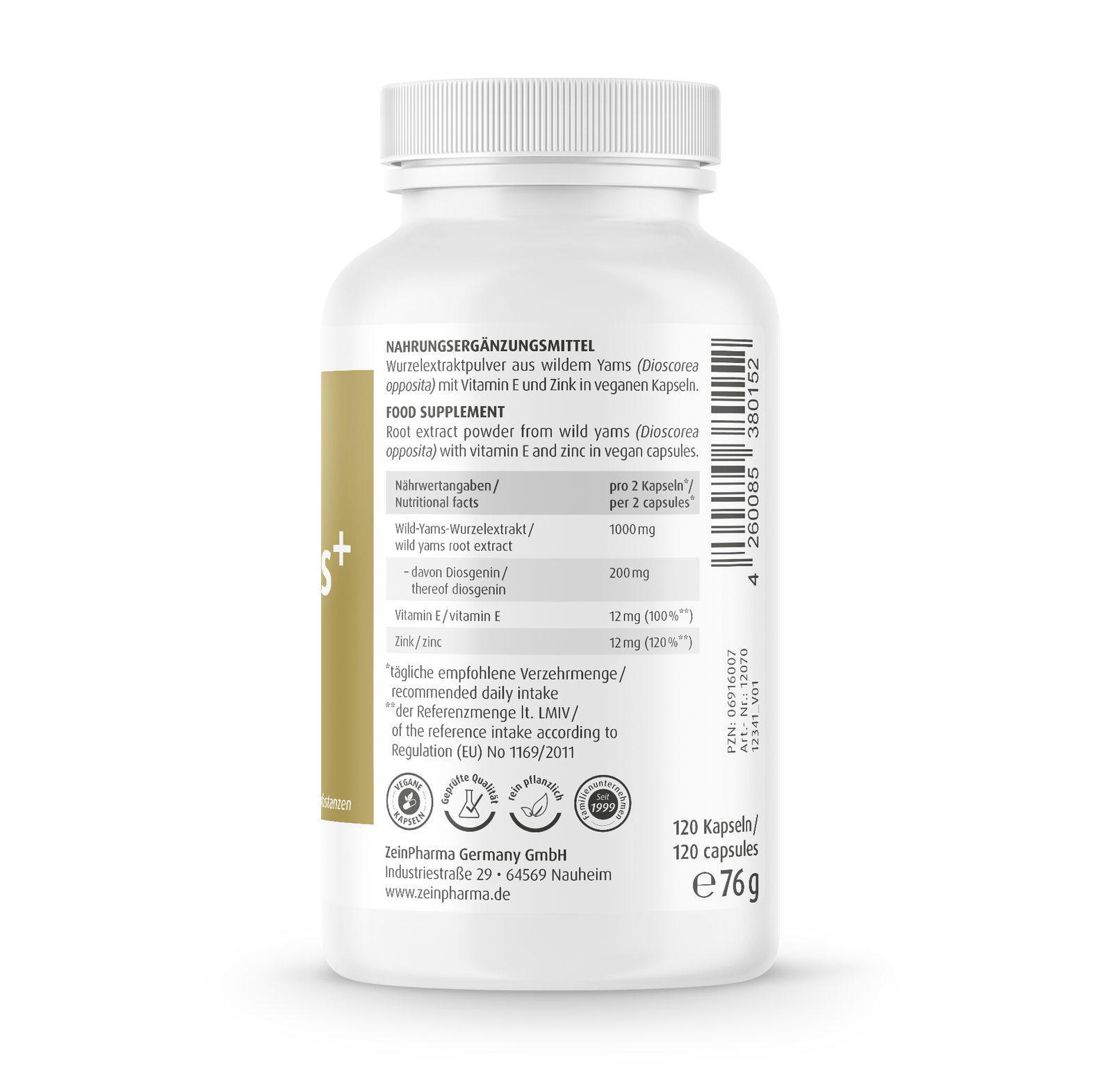 Zein Pharma Wild Yams Plus, 500mg - 120 caps composition